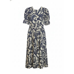 Women's HACINTH HOUSE Navy & Beige Abstract Print Midi Dress S